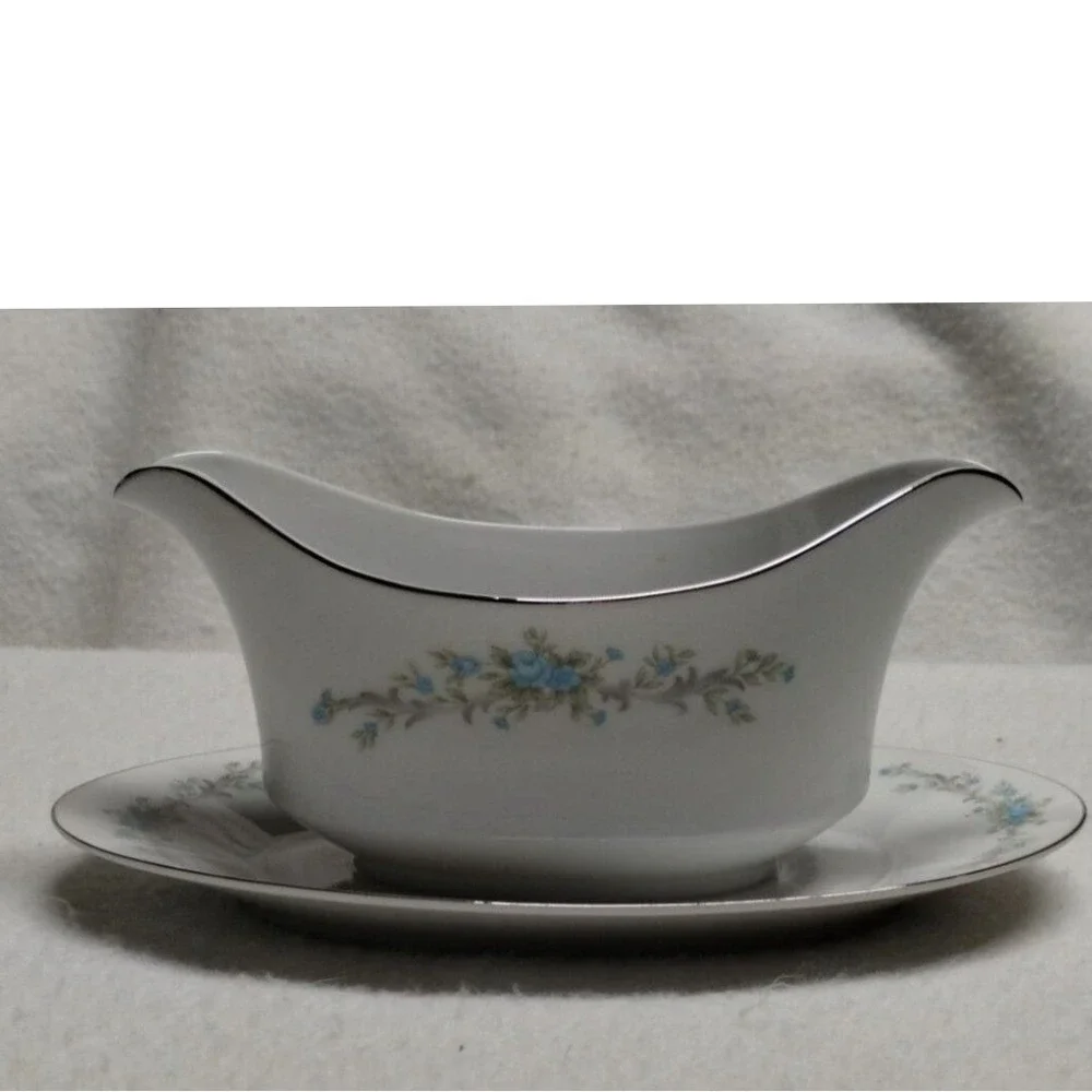Royal Court Gravy Boat with Attached‎ Underplate Blue Fantasy Fine China
